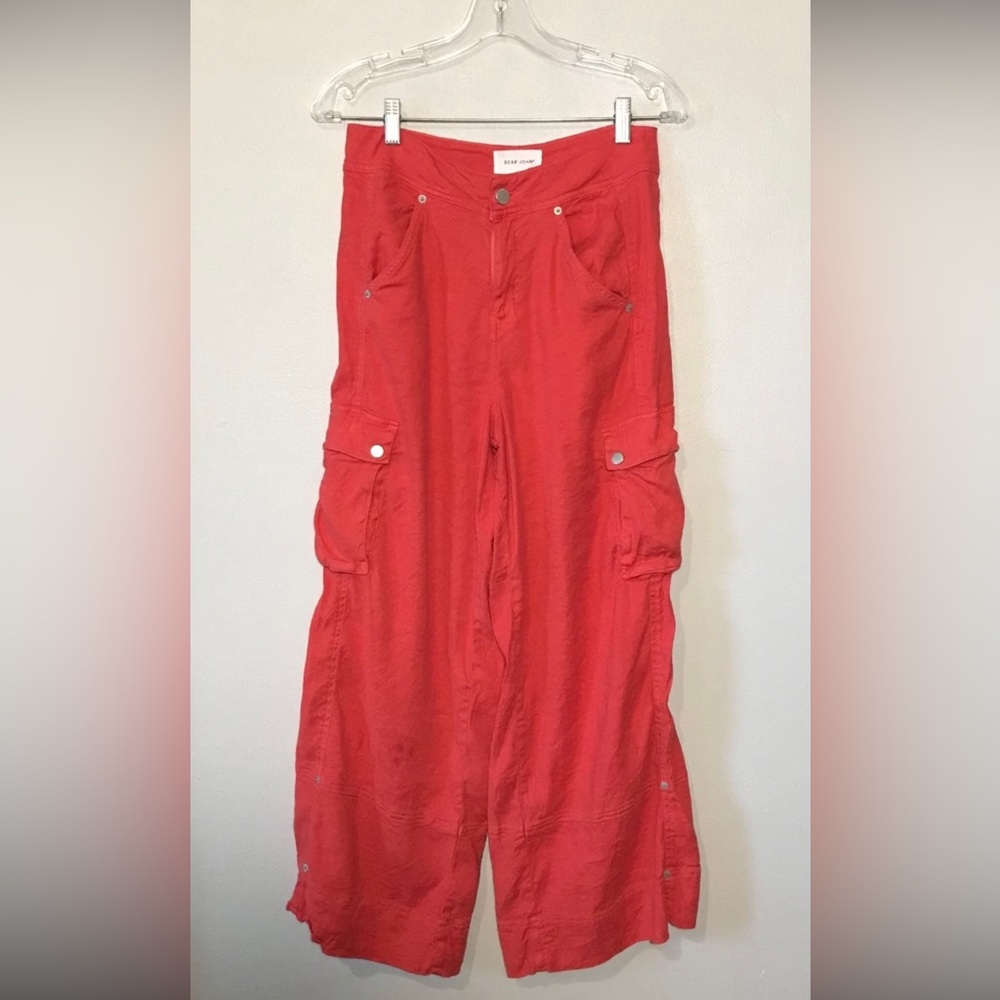 Dear John Women's Pants Size 27 Red Cargo Style High Rise Wide Leg Cotton Blend